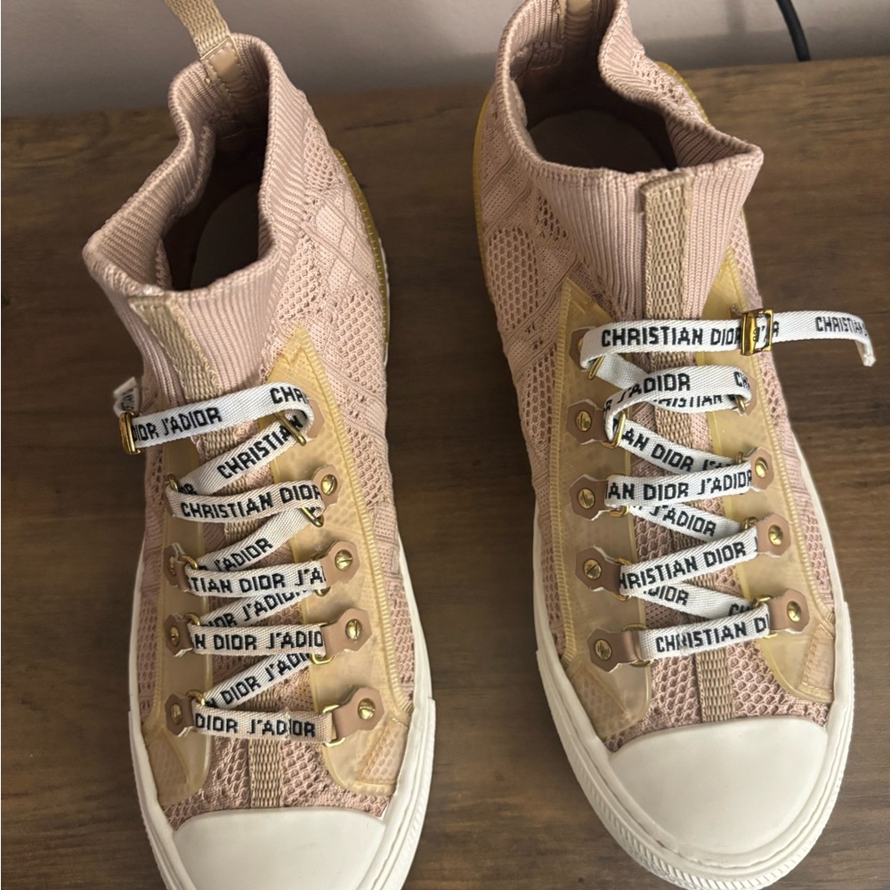 Dior Pink Knit High-Top Sneakers with Logo Ribbon Laces - Picture 1 of 9